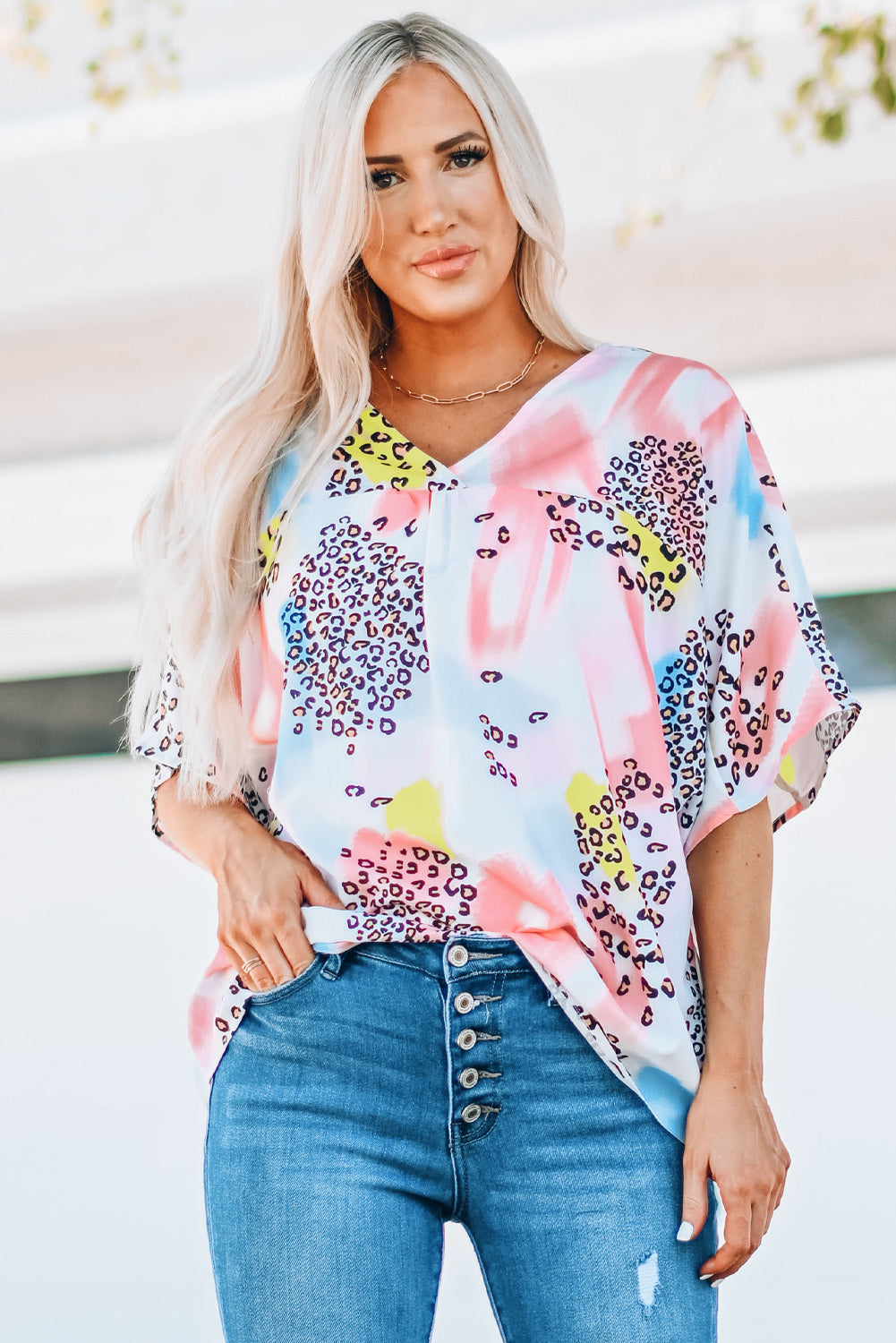 Animal Watercolour Mixed Print Loose Top | White