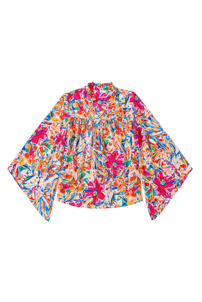 Floral Print Bell Sleeve V Neck Blouse | Multicolour