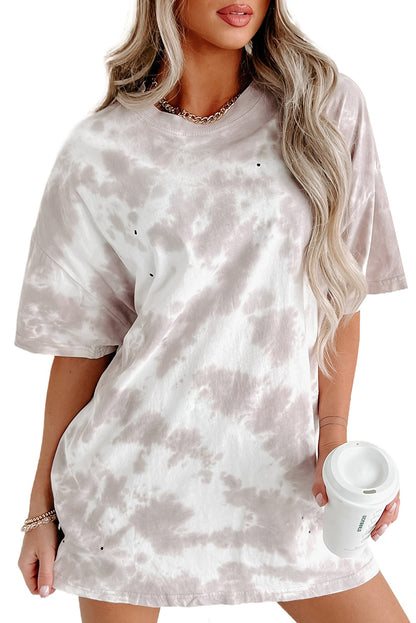 Tie-Dye Round Neck Short Sleeve Top | White