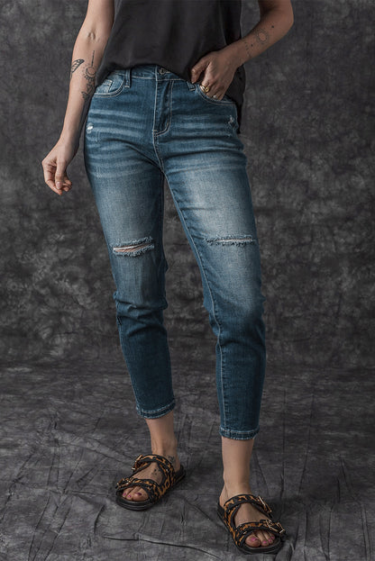 Distressed Ripped Skinny Jeans | Blue