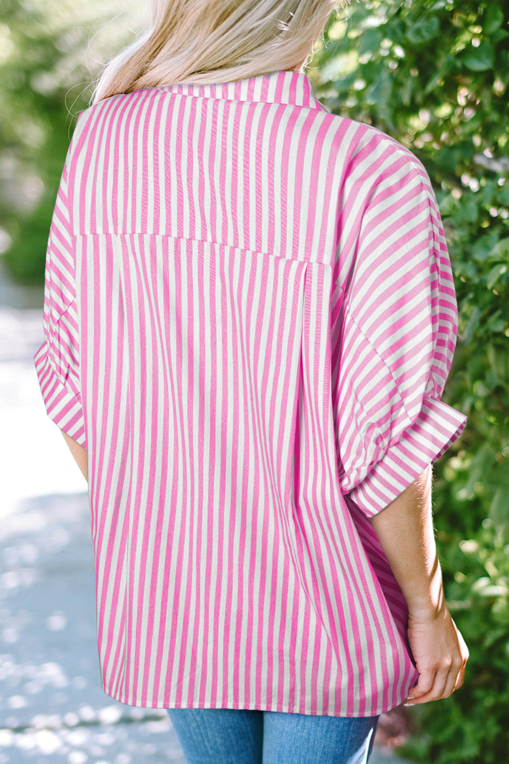 Dolman Sleeve Oversize Shirt | Pink Stripe