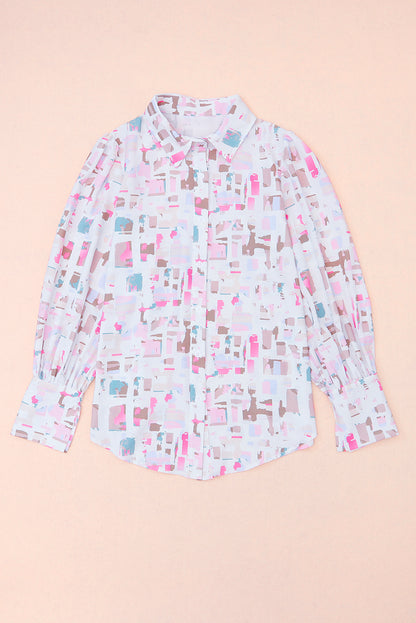 Abstract Print Lantern Sleeve Casual Shirt | Multicolour