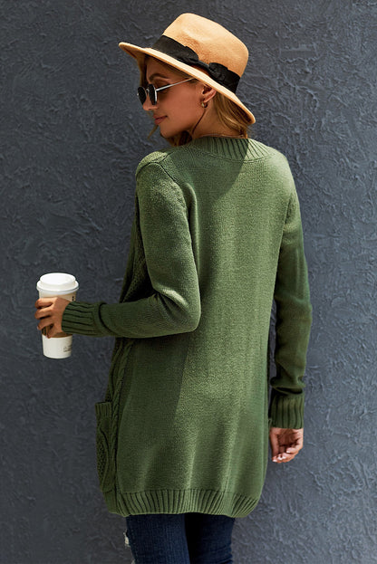 Front Pocket And Buttons Closure Cardigan | Green