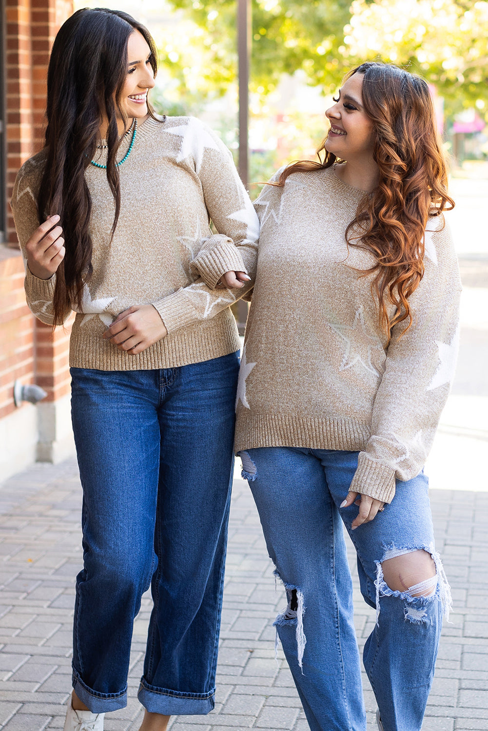 Star Pattern Drop Shoulder Plus Size Sweater | Khaki