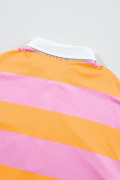 Colour Block Polo Collar Sweatshirt | Yellow Stripe