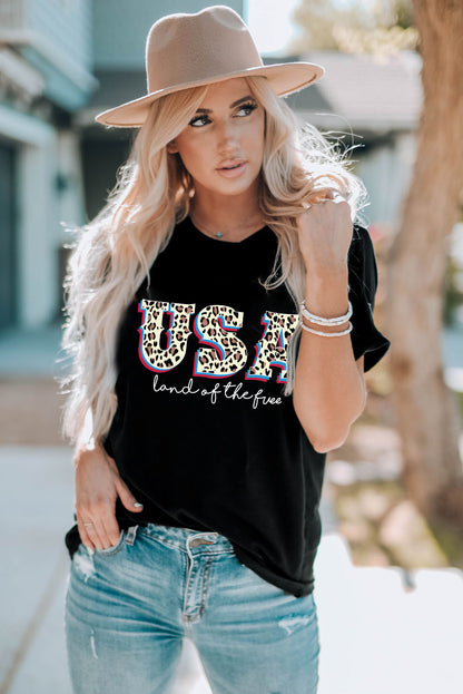 Leopard Uas Land Of The Free Graphic T Shirt | Black