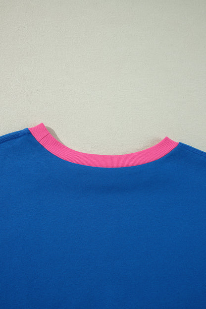 Colour Block Edge Balloon Sleeve Plus Size Sweatshirt | Sky Blue