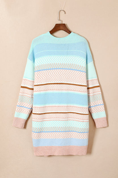 Striped Printed Knitted Open Front Cardigan | Multicolour