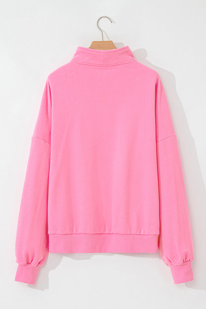 Zip-Up Stand Neck Kangaroo Pocket Sweatshirt | Bonbon