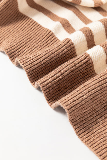 Colourblock Bishop Sleeve Turtleneck Sweater | Brown Stripe