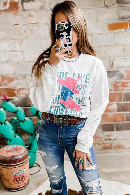 Long Live Cowboy Wild West Graphic Sweatshirt | White