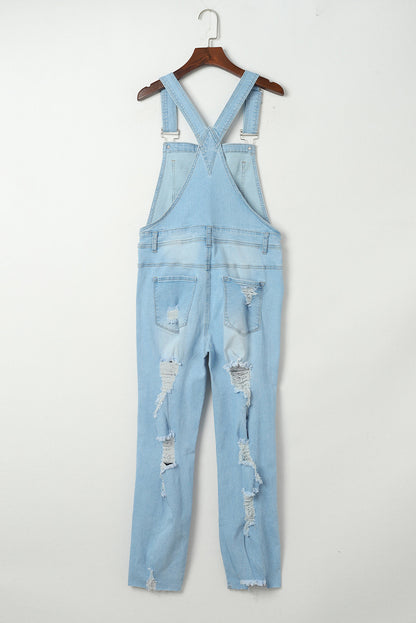 Constructed Bib Pocket Distressed Denim Overalls | Sky Blue