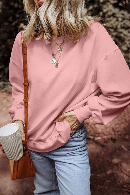 Loose Drop Shoulder Ribbed Sweatshirt | Pink