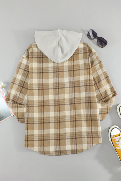 Plaid Shirt Hooded Jacket | Khaki