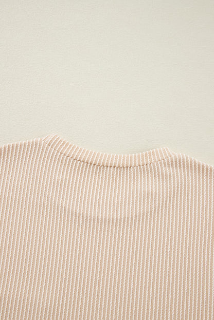 Corded Knit Pocketed Loose Fit T Shirt | Beige