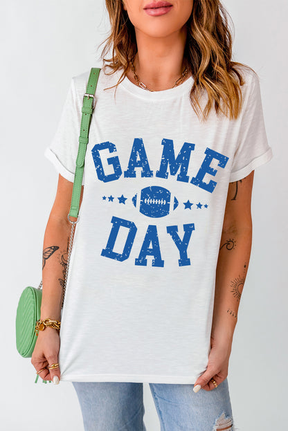 Game Day Rugby Football Graphic Crewneck T Shirt | White