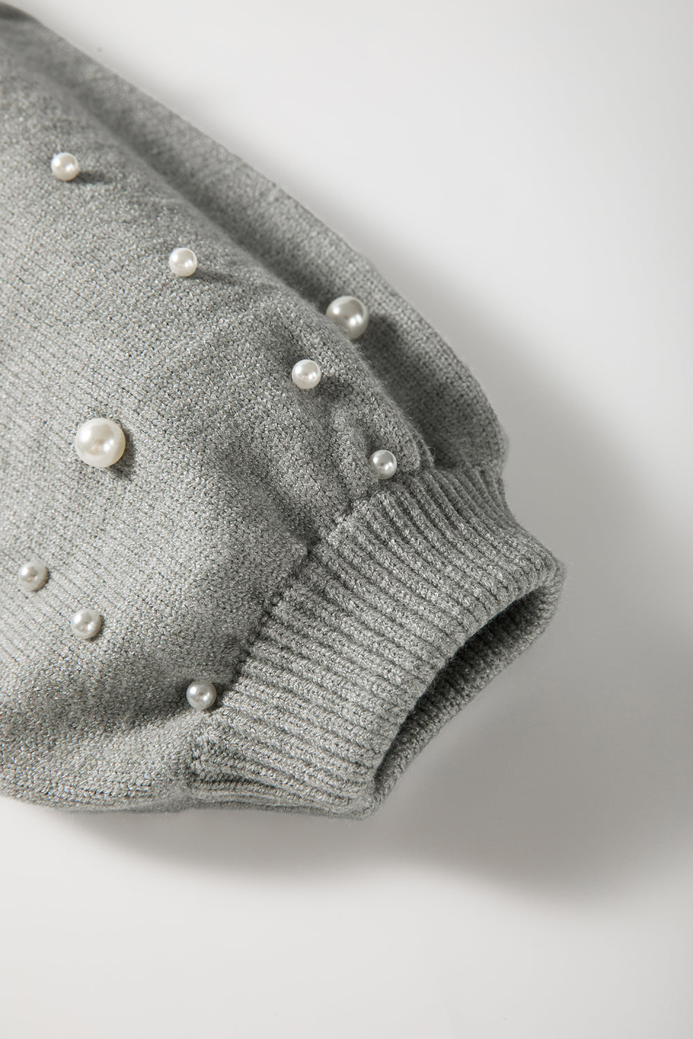 Pearled Drop Shoulder Round Neck Sweater | Light Grey