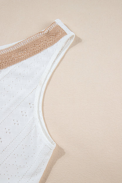 Plus Size Guipure V Neck Eyelet Lace Tank Top | White