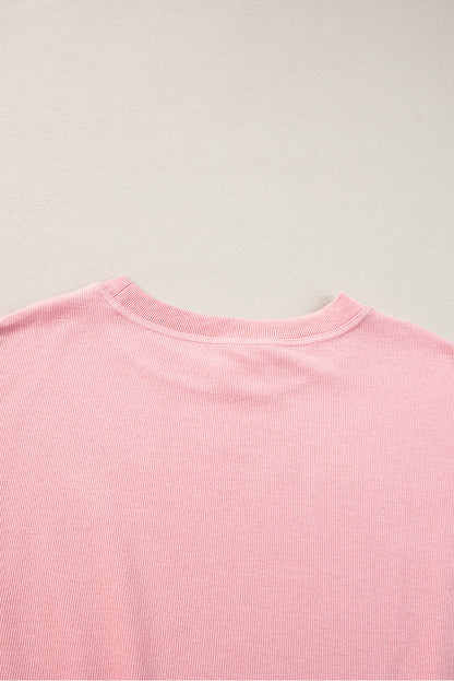 Loose Drop Shoulder Ribbed Sweatshirt | Pink