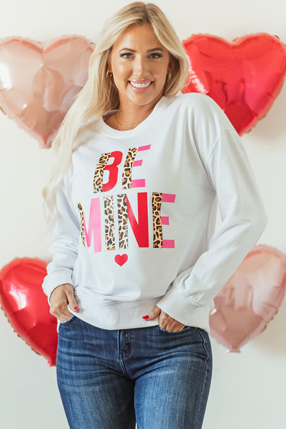 Be Mine Leopard Heart Print Long Sleeve Sweatshirt | White