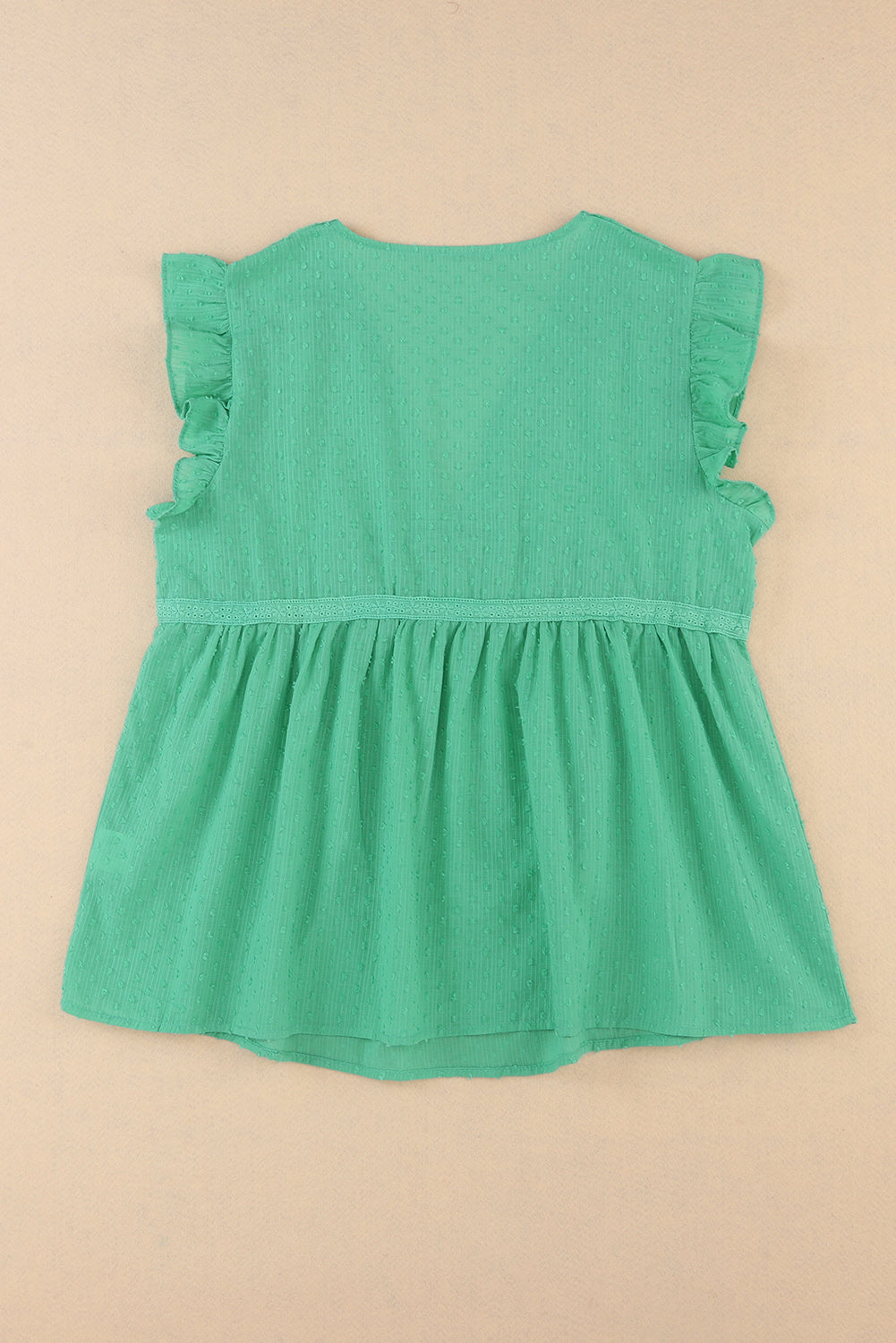 Eyelet V Neckline Ruffle Swiss Dot Top | Green