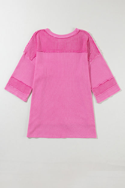 Oversized Mineral Wash Textured Bracelet Sleeve Top | Bright Pink