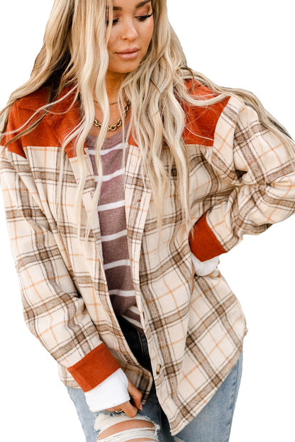 Contrast Corduroy Plaid Shacket | Orange