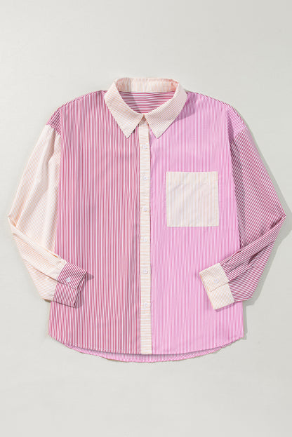 Print Colourblock Plus Size Shirt | Pink Stripe