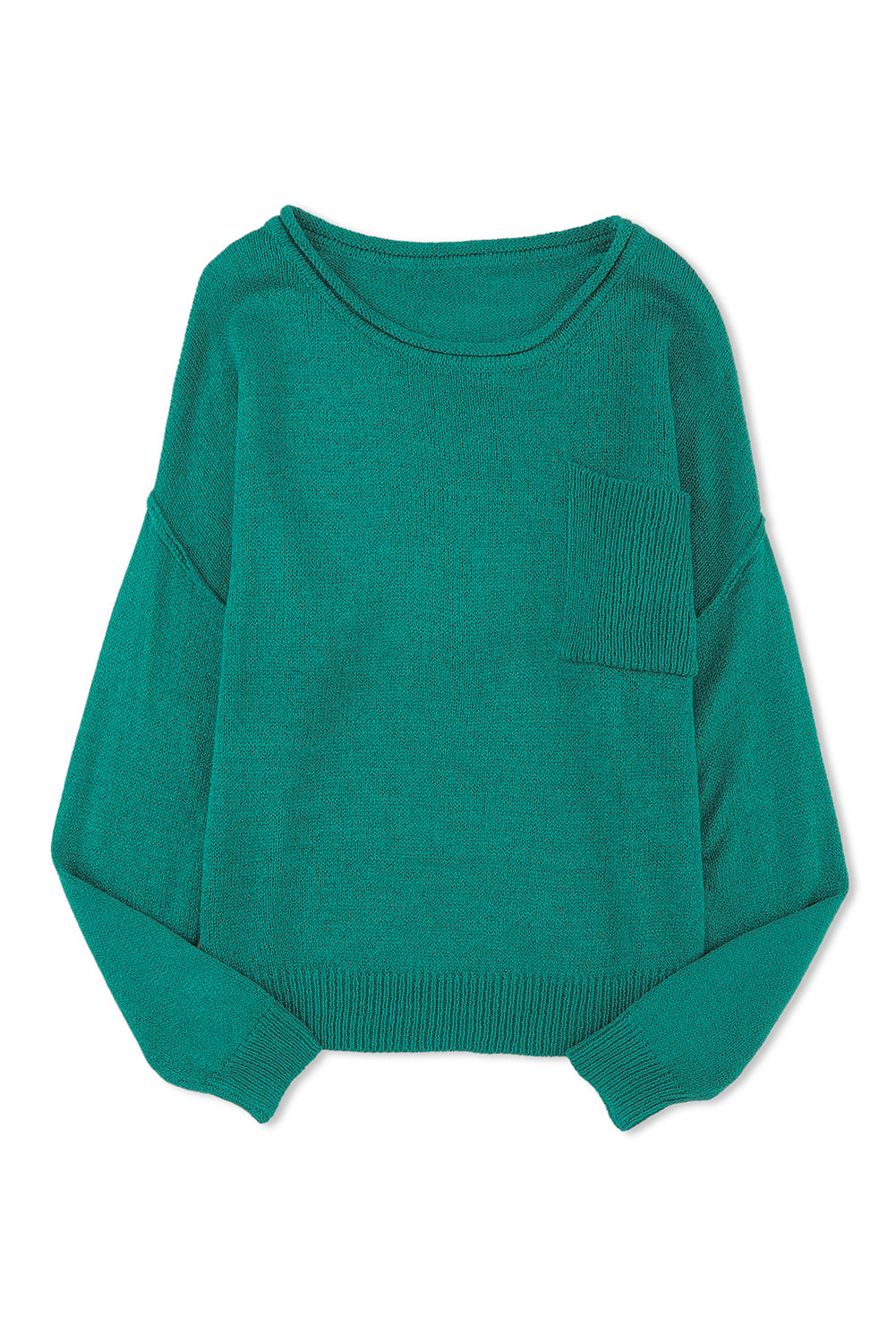 Solid Colour Off Shoulder Rib Knit Sweater With Pocket | Green