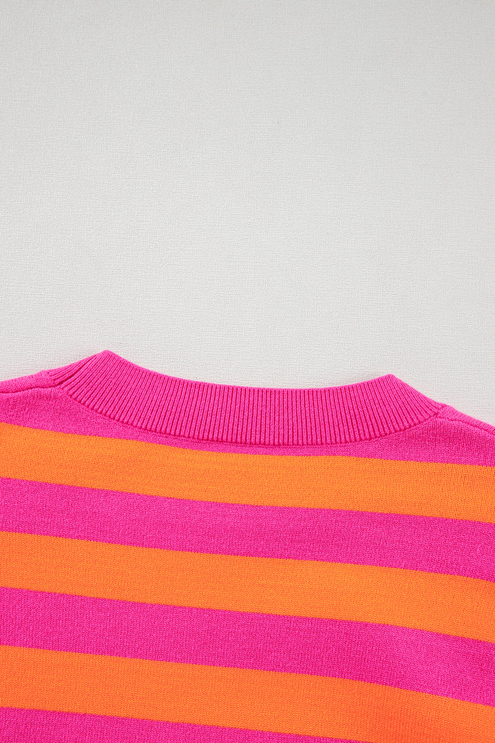 Shoulder Pad Round Neck Sweater | Rose Stripe