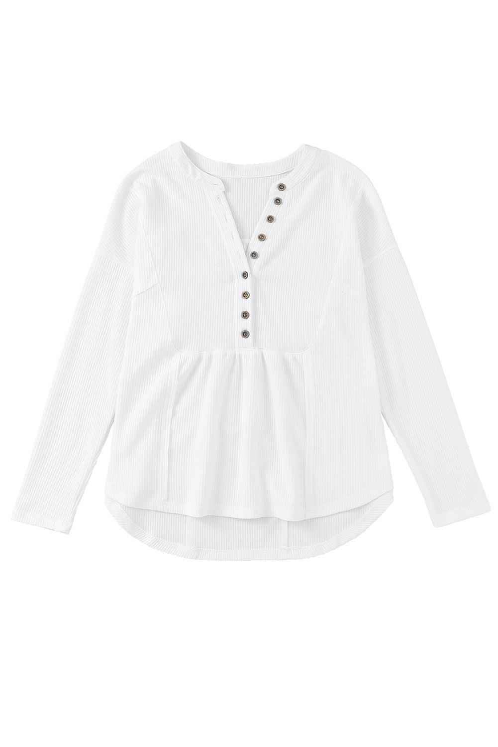 Waffle Knit Half Button Henley Top | White