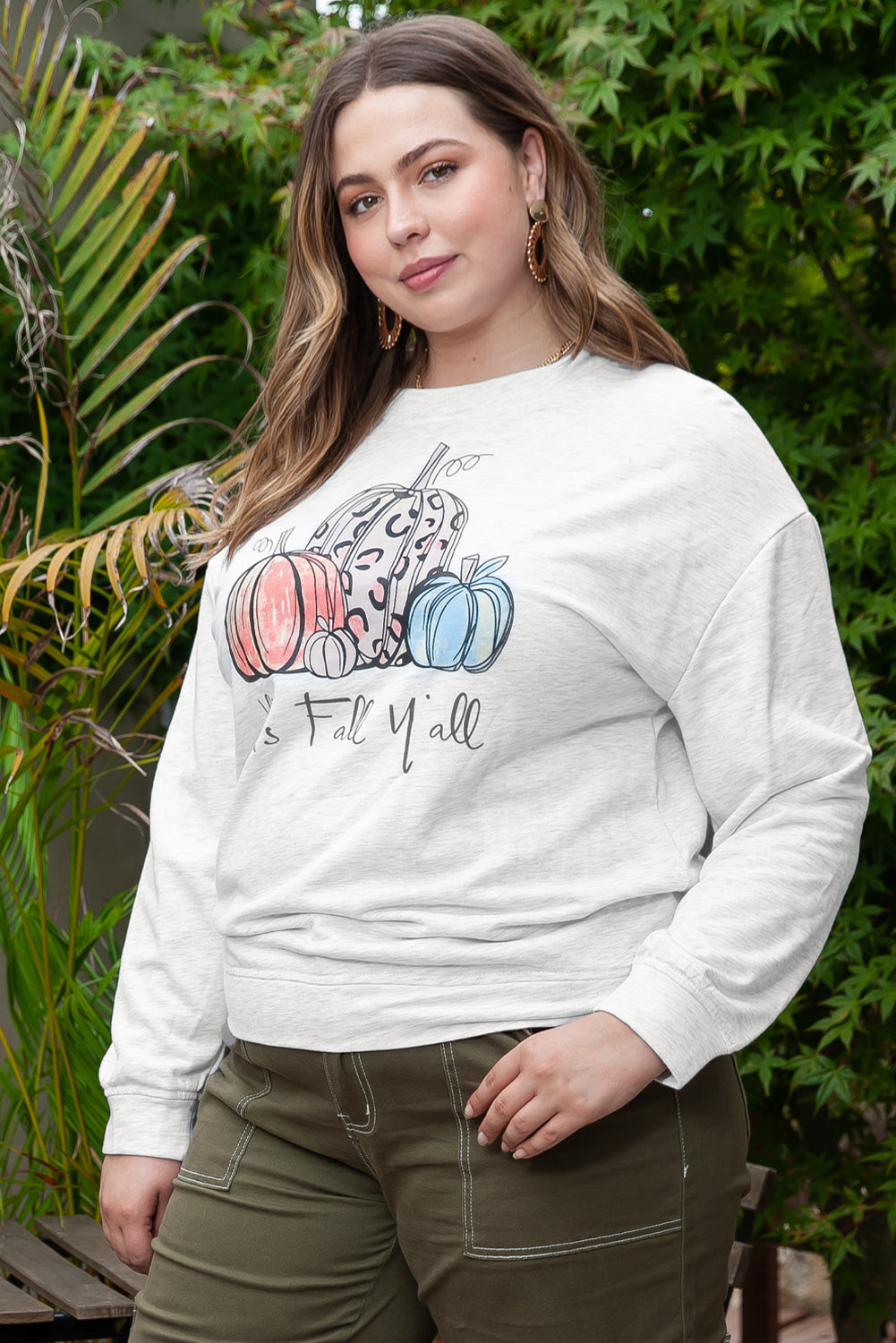 Pumpkin Graphic Plus Size Pullover Sweatshirt | Gray