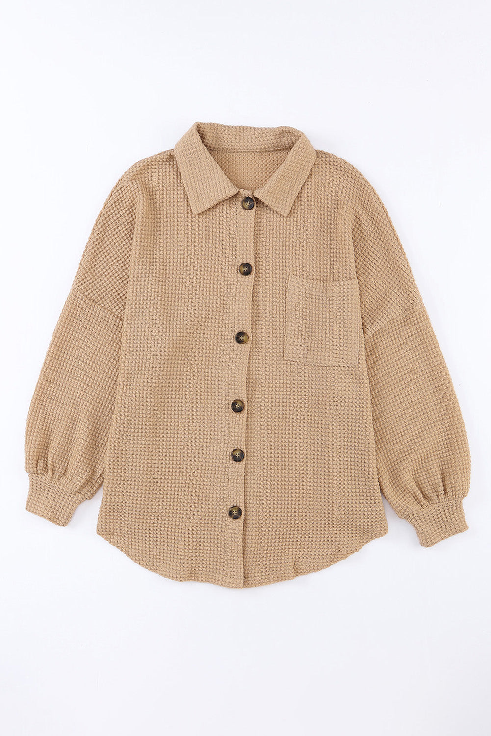 Waffle Knit Button Up Casual Shirt | Khaki