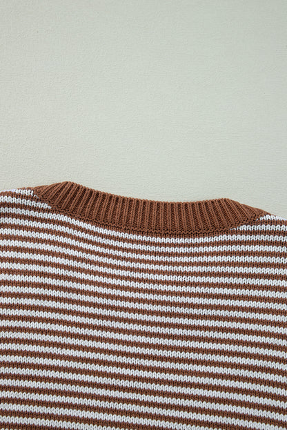 Geometric Textured Drop Shoulder Sweater | Brown Stripe