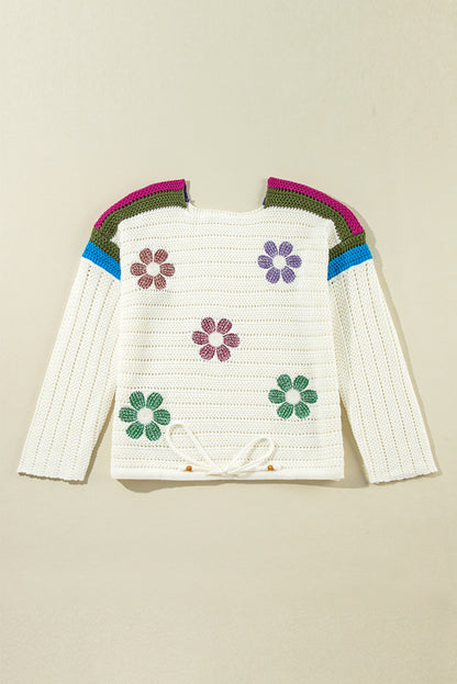 Daisy Flower Pointelle Knit Sweater | White