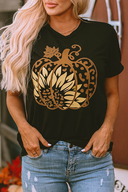 Halloween Sunflower Pumpkin Graphic Tee | Black