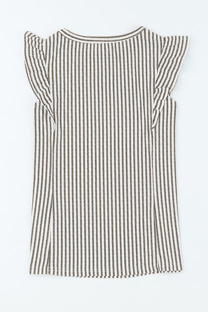 Crew Neck Ruffled Striped Tank Top | Gray