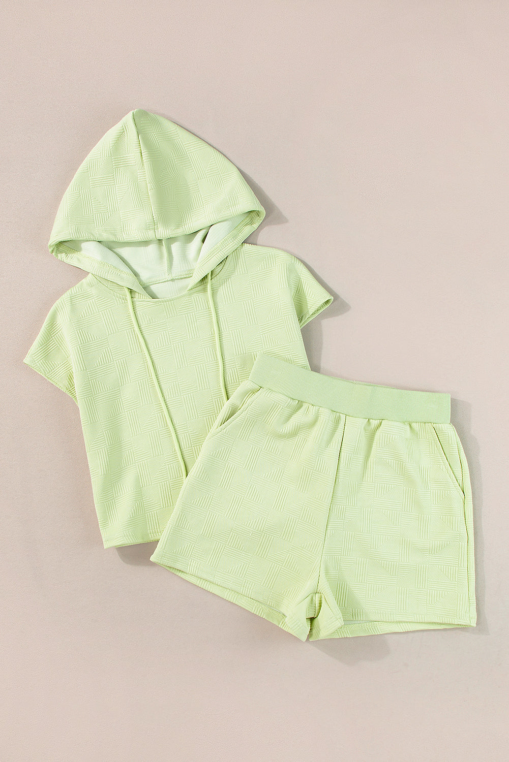 Textured Cropped Hoodie And Shorts Set | Meadow Mist Green