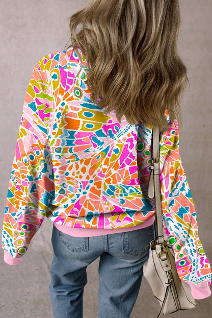 Abstract Printed Drop Shoulder Loose Sweatshirt | Pink