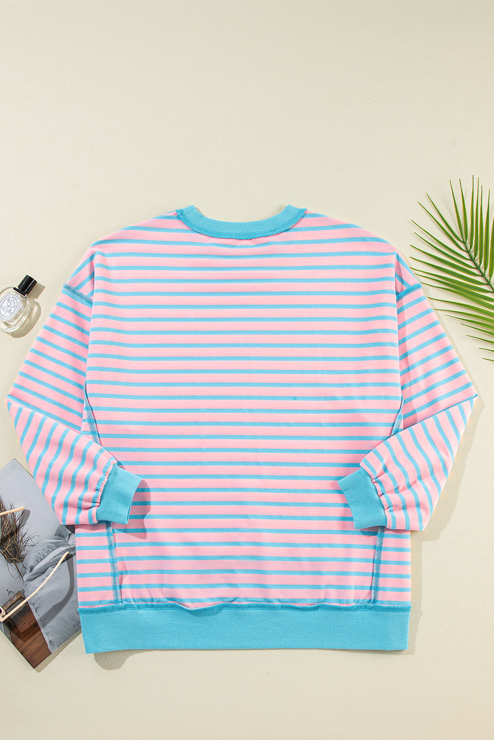 Contrast Trim High Low Pullover Tunic Sweatshirt | Pink Stripe