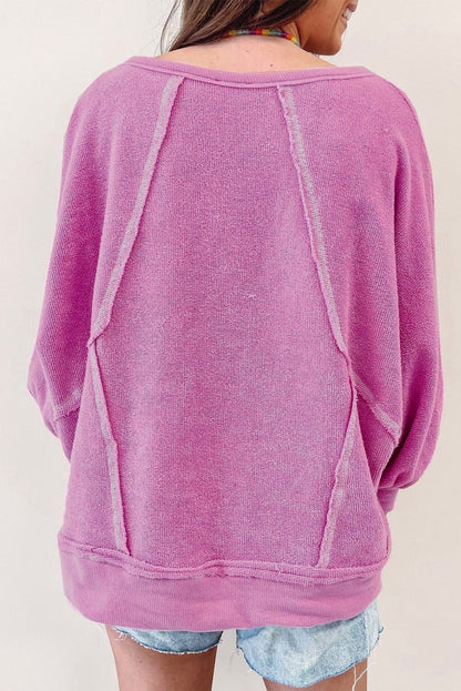 Exposed Seam Round Neck Terry Pullover | Pink