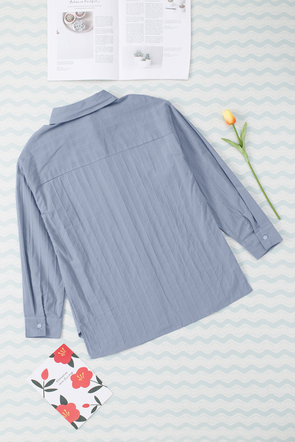 Textured Buttoned Pocket Long Sleeve Shirt | Blue