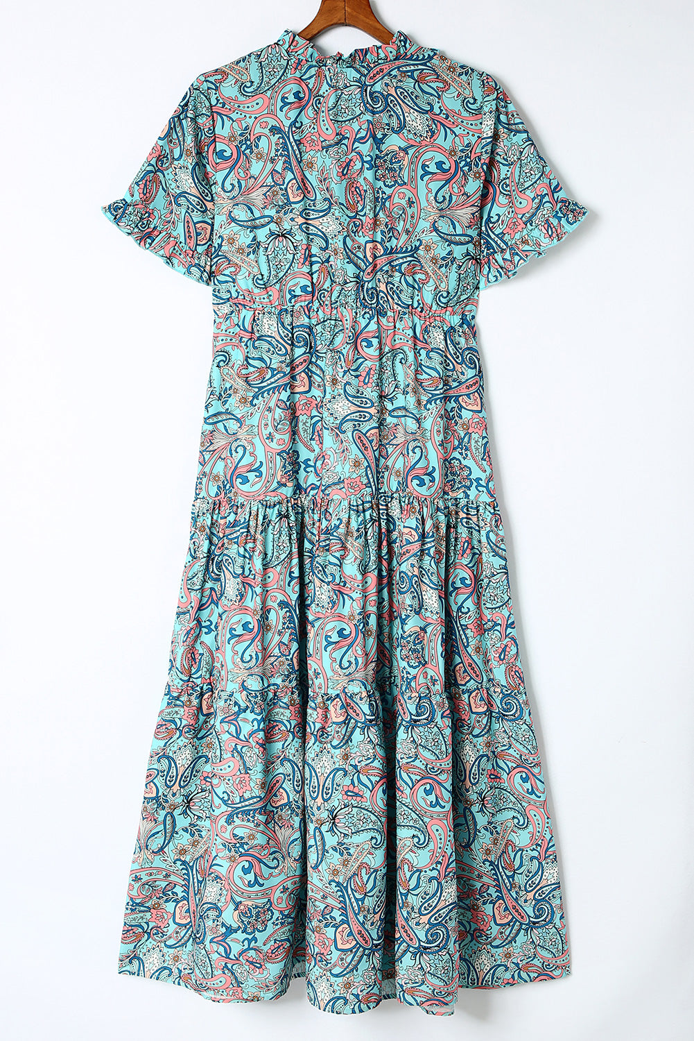 Paisley Print Boho Holiday Ruffle Tiered Maxi Dress | Sky Blue