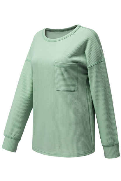 Solid Colour Corded Drop Shoulder Long Sleeve Top | Clearly Aqua