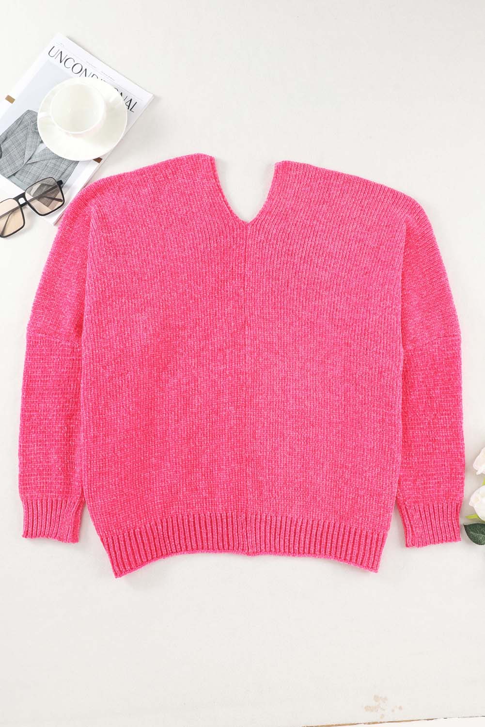 Buttons Front Pocketed Sweater Cardigan | Rose