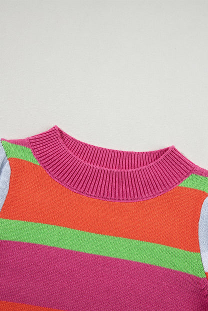 Colour Block Cropped Short Sleeve Sweater | Multicolour