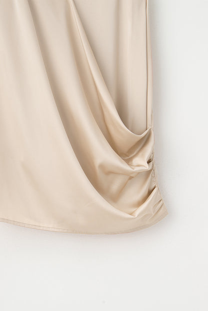 Wrap V Neck Ruched Satin Cami Top | Apricot