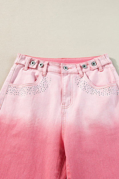 Scattering Rhinestone Gradient Denim Pants | Pink