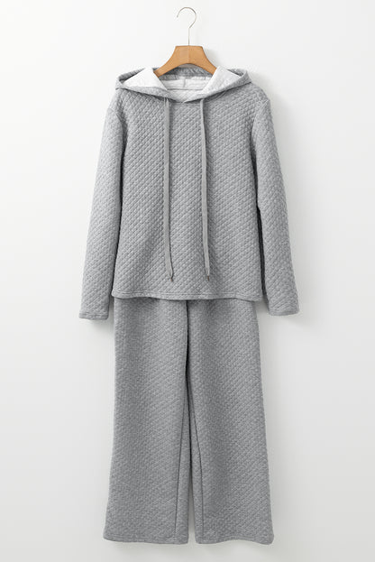 Solid Colour Drawstring Hoodie And Wide Leg Pants Set | Gray