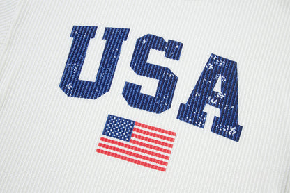 Usa Flag Corded Graphic Sweatshirt | White